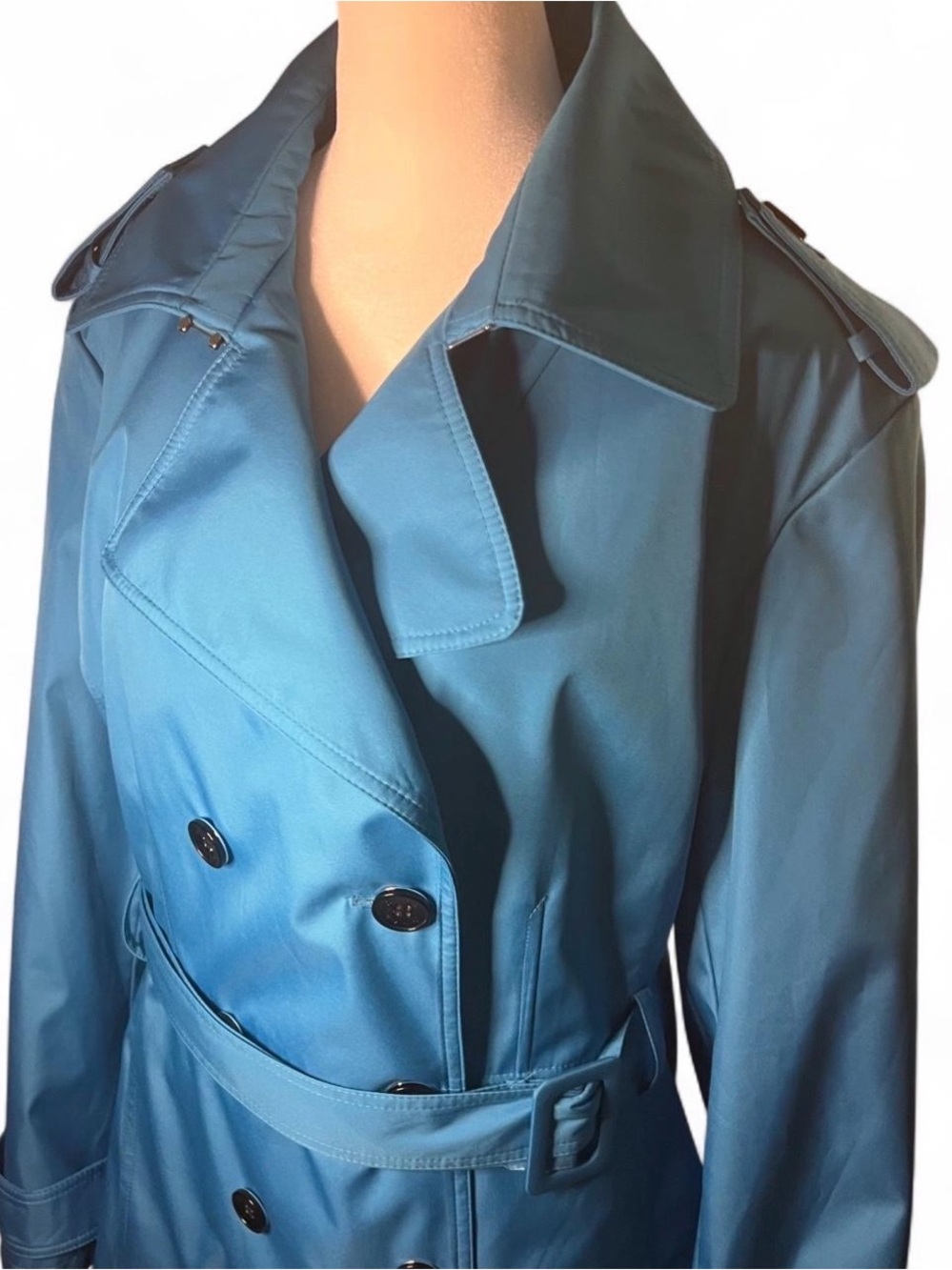 NWT Calvin Klein Plus Size 2X Turquoise Blue Water Resistant Belted Trench Coat